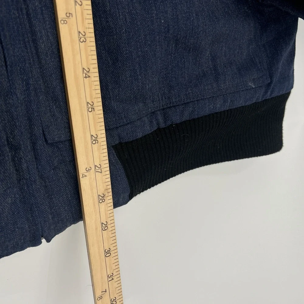 Walls Heavyweight Work Jacket Mens L Hooded Lined Quilted Pockets Navy Blue EUC